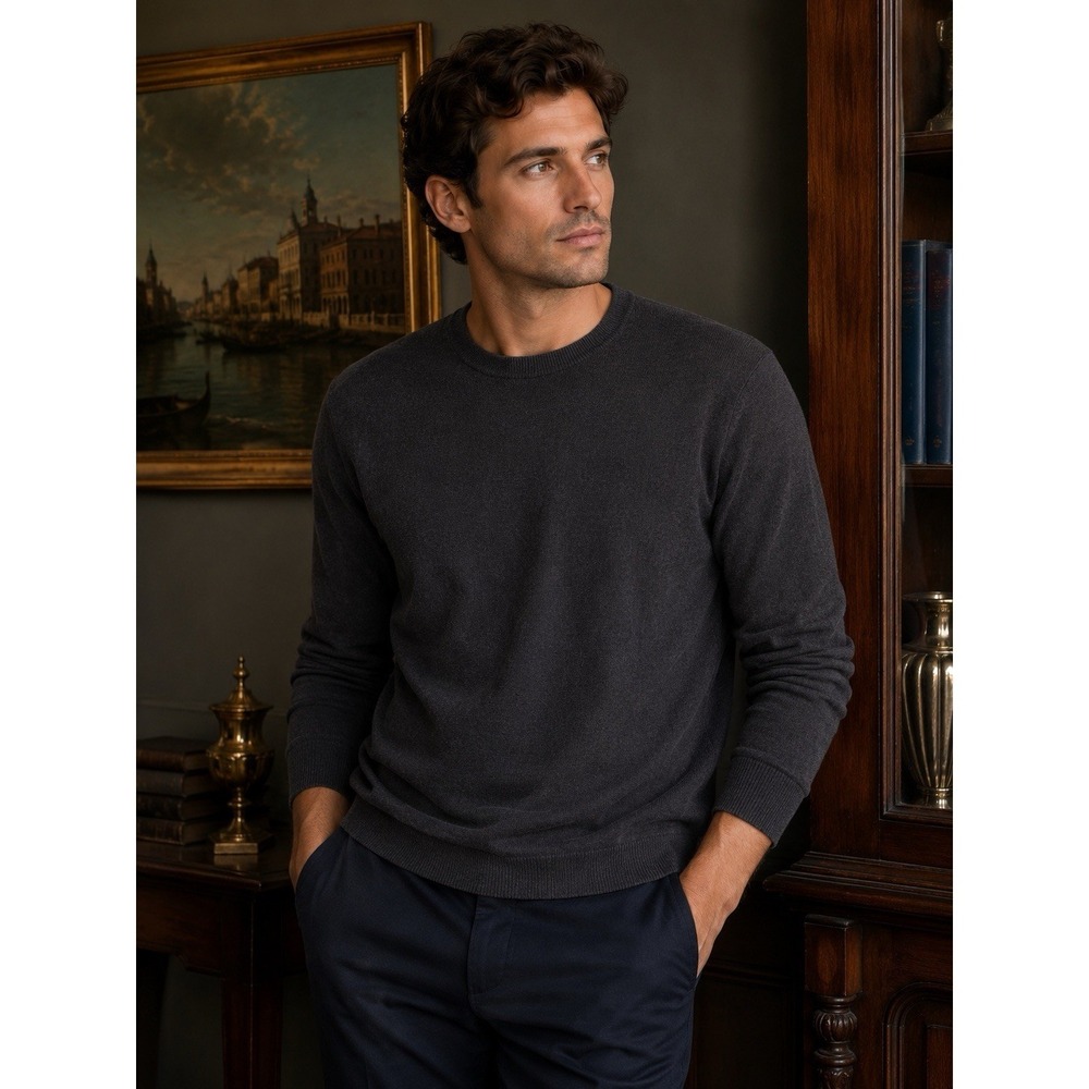 Eddie Bauer Men's Cotton Knit Pullover Sweater XL Tall dark grey Long Sleeve